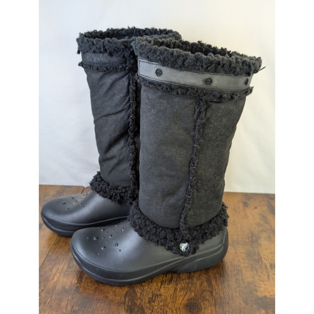 Crocs Winter Boot Womens 9 W Fleece Mid Calf Pull On Outdoor Comfort Black
